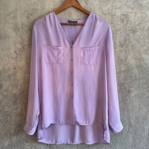 Suzy Shier Lavender Button-Down Blouse Large Purple Flowy Workwear Office Siren